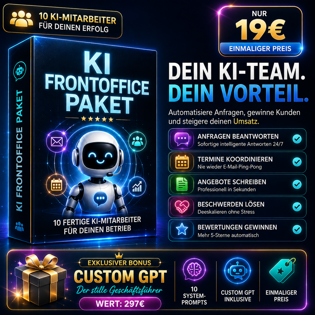 Das KI-Frontoffice Paket – 10 KI-Mitarbeiter für deinen Betrieb